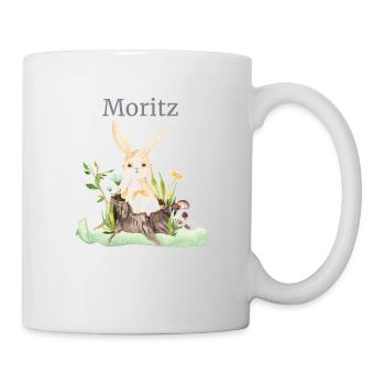 Waldtier Reh Hase Igel Blumen Name Moritz - Tasse - Weiß - Rechts
