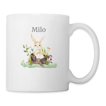 Waldtier Reh Hase Igel Blumen Name Milo - Tasse - Weiß - Rechts