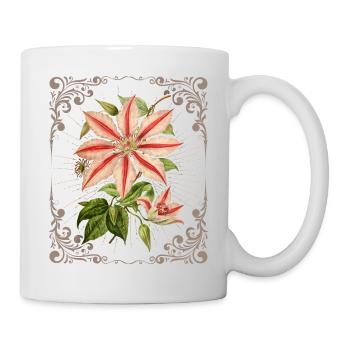 Clematis Illustration, Vintage-botanisch - Tasse - Weiß - Rechts