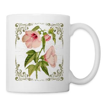 Hibiskus, Vintage botanische Illustration - Tasse - Weiß - Rechts