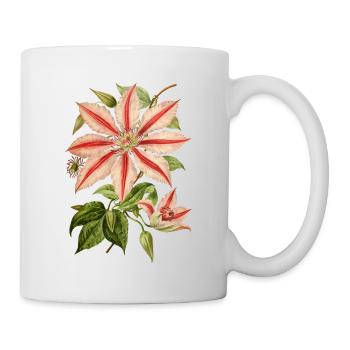 Clematis Illustration, Vintage-botanisch - Tasse - Weiß - Rechts
