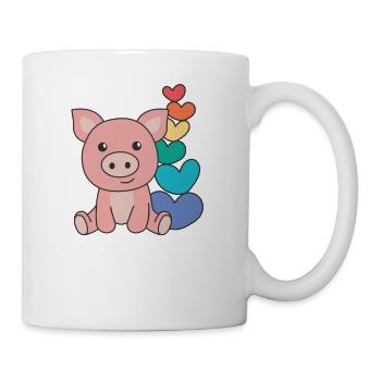 Regenbogen Herzen Pride LGBTQ süße tiere Schwein - Tasse - Weiß - Rechts
