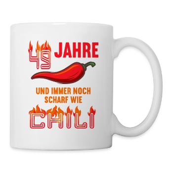 49 Jahre und immer noch scharf wie Chili - Tasse - Weiß - Rechts