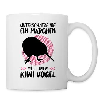 Mädchen mit Kiwi Vogel Schnepfenstrauß - Tasse - Weiß - Rechts