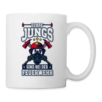 Echte Jungs Sind Bei Der Feuerwehr Feuerwehrmann - Tasse - Weiß - Rechts