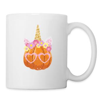 Halloween Thanksgiving Pumpkin Unicorn Horn Funny - Mug - white - Right