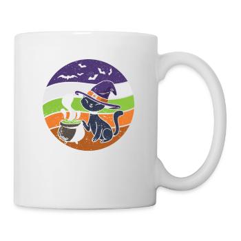 Halloween Effrayant Mignon Chat Noir Sorcière Chapeau Drôle - Mug blanc - blanc - Droite