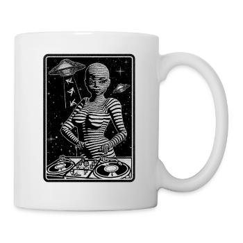 Galactic DJ in front of a mixing desk for music lovers. - Mug - white - Right