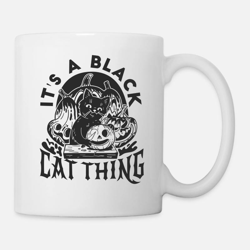 Halloween funny black cat with pumpkin - Mug - white