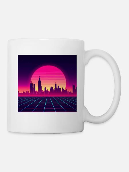 Retrowellen Stil mit Sonnenuntergang - Tasse - Weiß