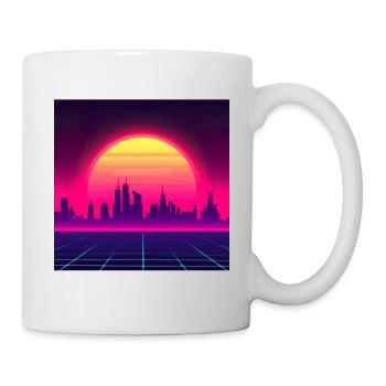 Style vague rétro avec coucher de soleil - Mug blanc - blanc - Droite