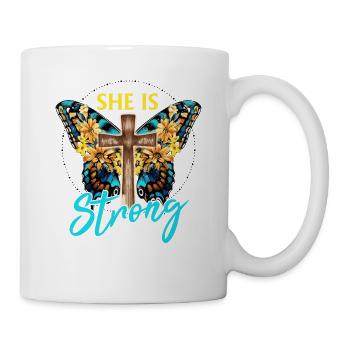 Schmetterling Blume Motivationsspruch Spruch Frau - Tasse - Weiß - Rechts