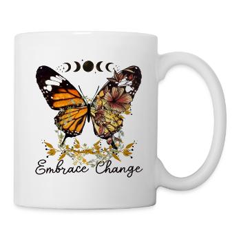 Schmetterling Blume Motivationsspruch Spruch Frau - Tasse - Weiß - Rechts