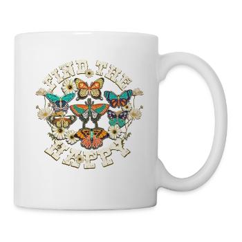 Schmetterling Blume Motivationsspruch Spruch Frau - Tasse - Weiß - Rechts