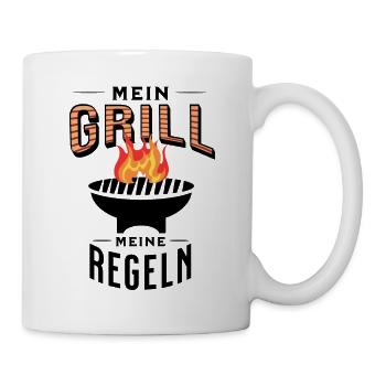 Mein Grill Meine Regeln Spruch Shirt BBQ Grill - Tasse - Weiß - Rechts