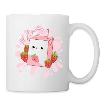 Japanischer Kawaii Erdbeer-Milchshake - Tasse - Weiß - Rechts