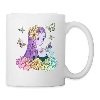 Manga girl avec des papillons - Mug blanc - blanc - Droite