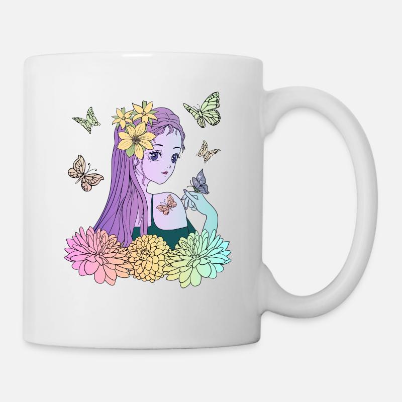 Manga Mädchen mit Schmetterlingen - Tasse - Weiß
