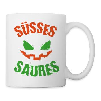 halloween süsses saures trick or treat kürbis - Tasse - Weiß - Rechts