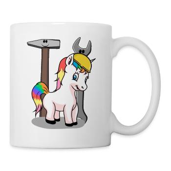 Baustelle Einhorn Werkzeug Schutzhelm bauen KInder - Tasse - Weiß - Rechts