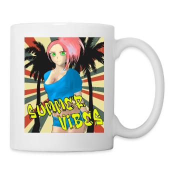 Summer vibes - Anime Palmen und Strand - Tasse - Weiß - Rechts