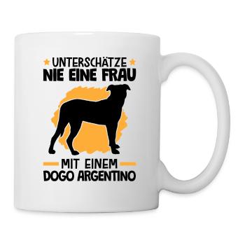 Unterschätze nie eine Frau mit Dogo Argentino - Tasse - Weiß - Rechts