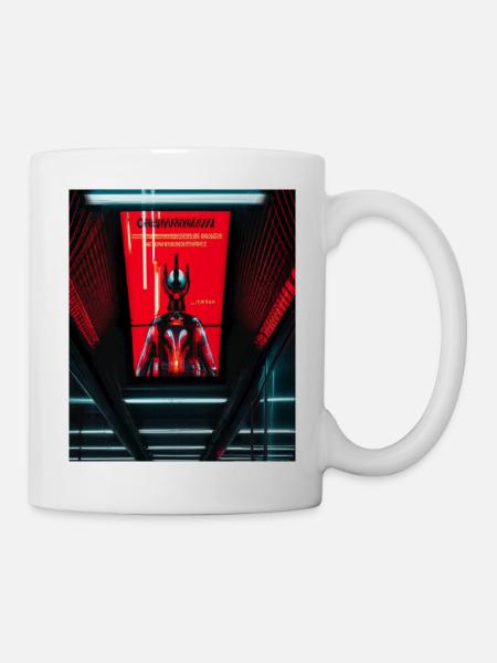 Futuristic cyborg in subway station - Mug - white