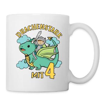 Ritter & Drache Geburtstagsmotiv 4 Jahre Jungen - Tasse - Weiß - Rechts
