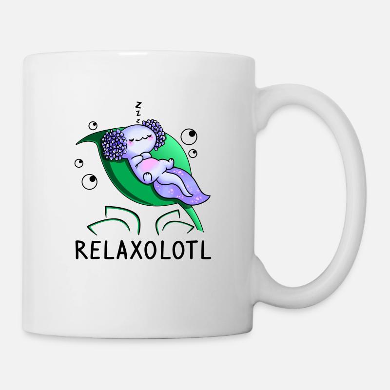 Axolotl relaxt auf einem Blatt - Relaxolotl - Tasse - Weiß