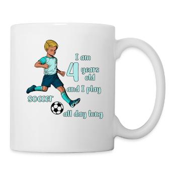 Un garçon tire au football - J’ai 4 ans - Mug blanc - blanc - Droite