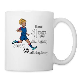 Une fille tire au football - J’ai 4 ans - Mug blanc - blanc - Droite