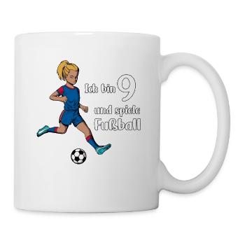 Mädchen spielt Fußball - Ich bin 9 Jahre - Tasse - Weiß - Rechts