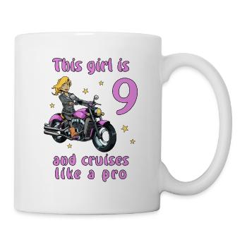 Birthday Shirt Motorcycle - 9 Birthday Girl - Mug - white - Right