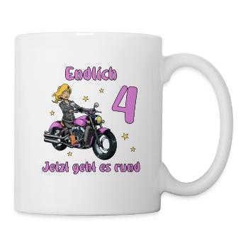 Geburtstagsshirt Motorrad - 4 Geburtstag Mädchen - Tasse - Weiß - Rechts