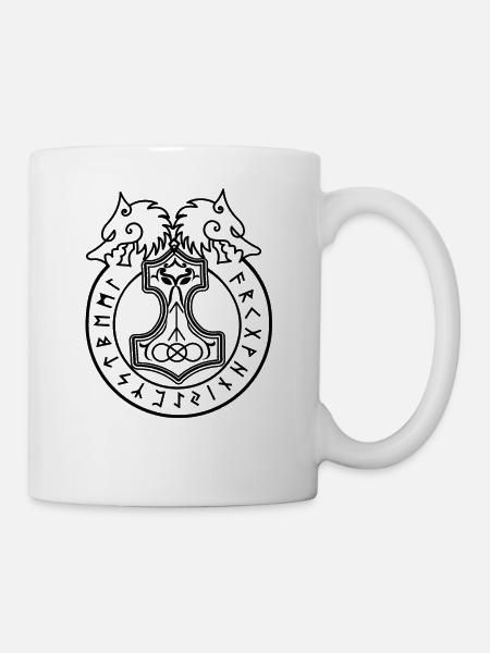 Wikinger Symbol Nordische Zeichen Odins Wölfe Wolf - Tasse - Weiß