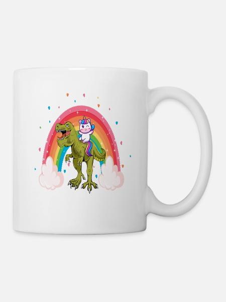 Einhorn Reiten Dinosaurier Mädchen Kinder Regenbogen Einhorn - Tasse - Weiß