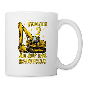 Ab auf die Baustelle - Bagger Geburtstag 2 Jahre - Tasse - Weiß - Rechts