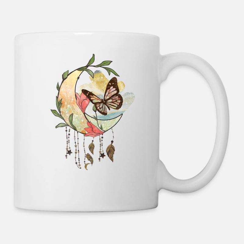 Schmetterling Blume blumig Sprüche Spruch Blumen - Tasse - Weiß