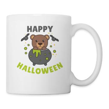 Bär Happy Halloween Hexenkessel Fledermaus - Tasse - Weiß - Rechts