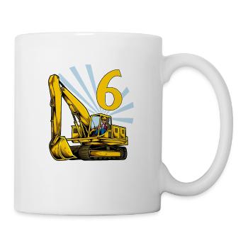 Ich bin 6 - Bagger Geburtstag 6 Jahre - Tasse - Weiß - Rechts