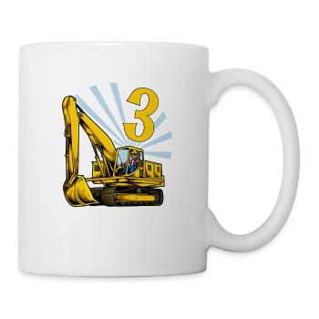 Ich bin 3 - Bagger Geburtstag 3 Jahre - Tasse - Weiß - Rechts