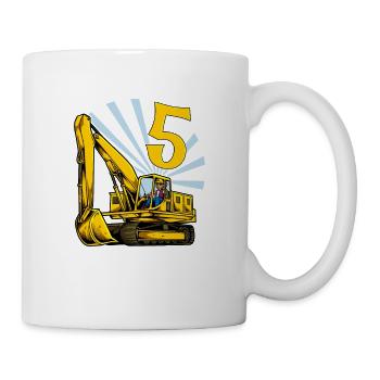 Ich bin 5 - Bagger Geburtstag 5 Jahre - Tasse - Weiß - Rechts