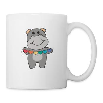 Rainbow Flag Gay Pride LGBTQ Hearts Hippo - Mug - white - Right