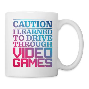 Attention J’ai appris à conduire à travers les jeux vidéo - Mug blanc - blanc - Droite