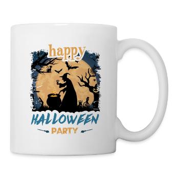 Happy Halloween Party Hexe Fledermaus Grusel Spuk - Tasse - Weiß - Rechts