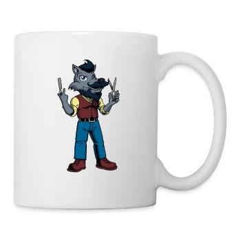 Cartoon Wolf is the Barber - Mug - white - Right