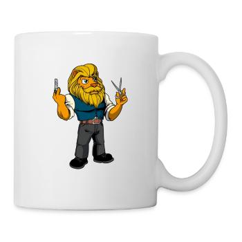 Cartoon Lion is the Barber - Mug - white - Right