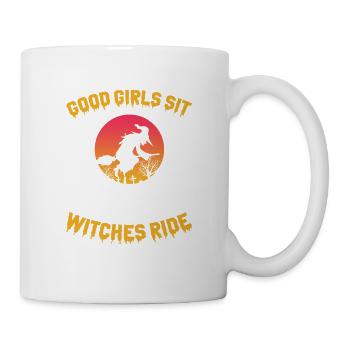 Good Girls Sit Bad Witches Ride Funny Halloween - Tasse - Weiß - Rechts