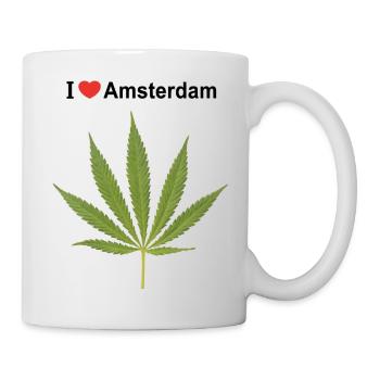 I love Amsterdam avec feuille de canabise - Mug blanc - blanc - Droite