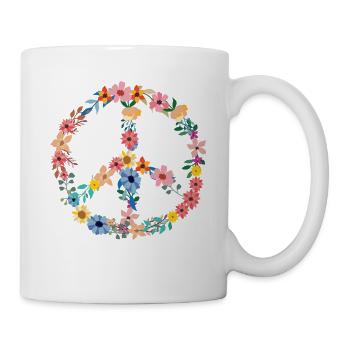 Paix Peacezeichen Flower Power Hippie Fleurs colorées - Mug blanc - blanc - Droite
